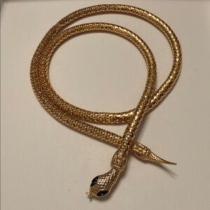 Vtg DL Auld Gold-Tone Metal Snake Belt Necklace With Blue Eyes